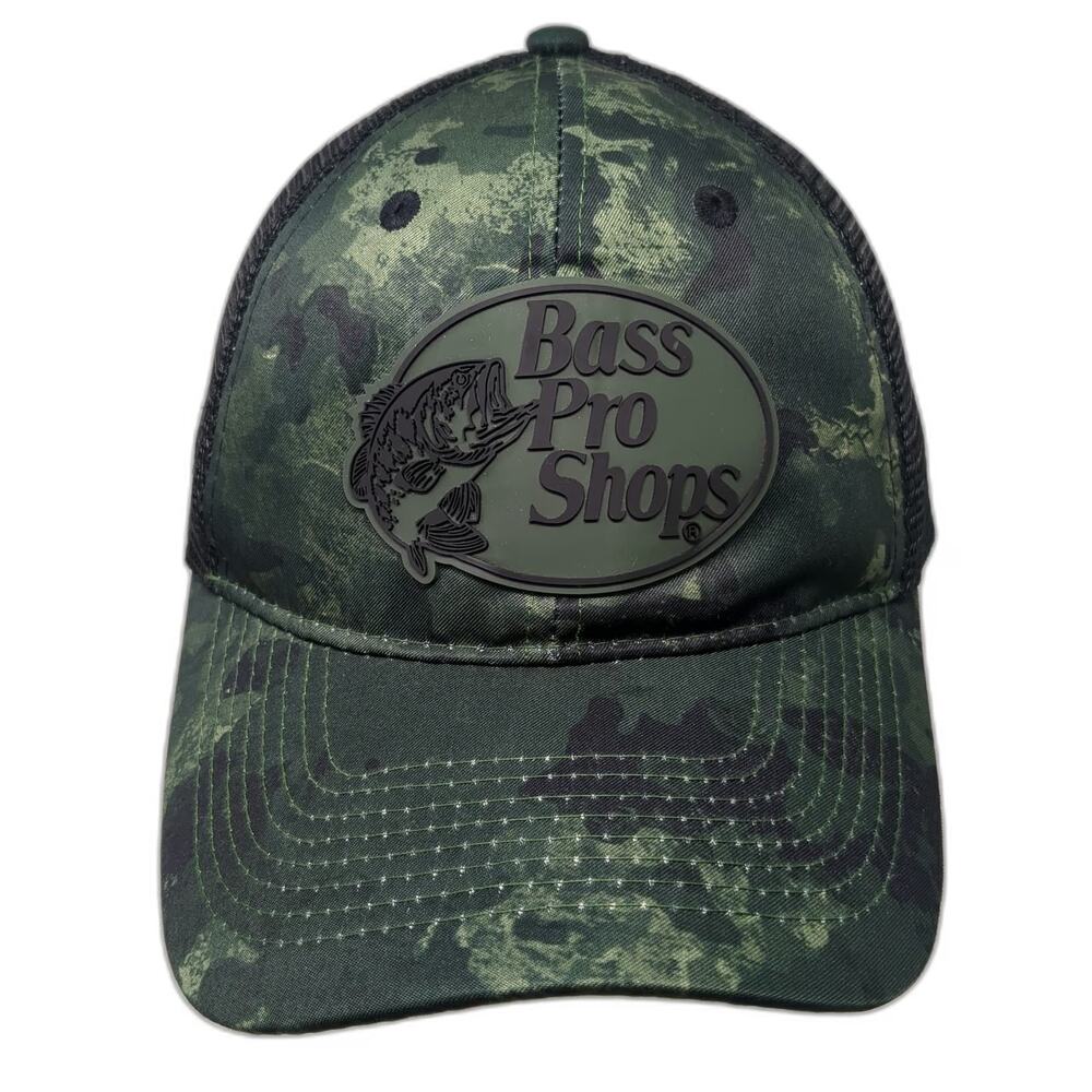 Bass Pro Shops Trucker Hat Green One Size Mesh Back Camo Rubberized Logo Patch